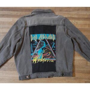 Vintage By Junk Food Def Leopard 80s  Rock Goth Grunge Metal Denim Jacket Lt Blk
